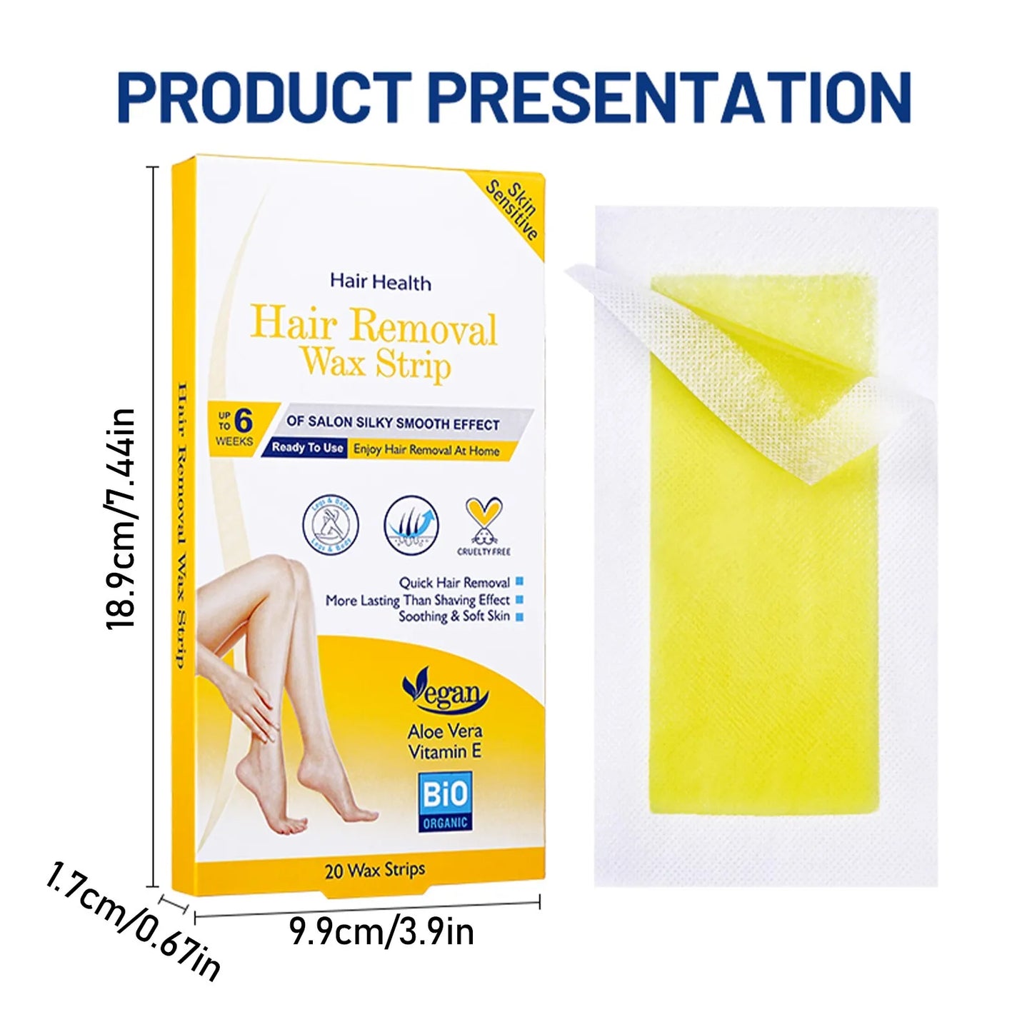 20Pcs/Set Hair Removal Wax Paper Professional Non-permanent Depilatory Body Facial Effective Waxing Cold Wax Strips Paper Women