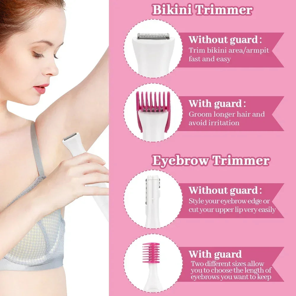 Women Hair Removal Electric Shaving Female Shaving Machine 5 in 1 Multifunction Mini Shaver Trimmer Razor for Eyebrow Underarm