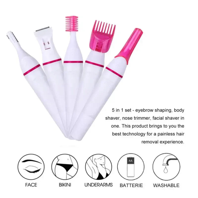 5 In 1 Set Women Epilator Eyebrow Trimmer Female Ladies Shaver Hair Removal Shaver Machine Face Depilador Bikini Depilatory Tool
