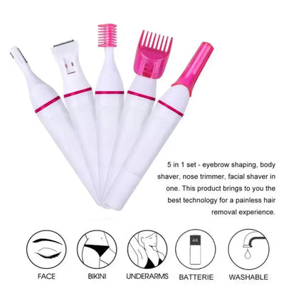5 In 1 Set Women Epilator Eyebrow Trimmer Female Ladies Shaver Hair Removal Shaver Machine Face Depilador Bikini Depilatory Tool