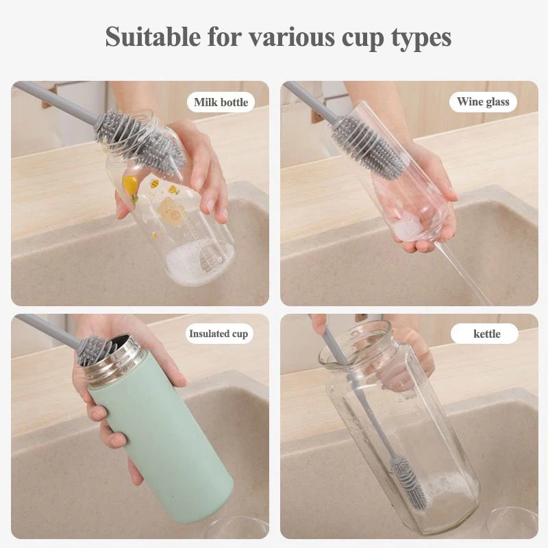 Silicone Cup Brush Milk Bottle Cleaning Brush Long Handle Water Bottles Cleaner Glass Cup Cleaning Brush Kitchen Cleaning Tools