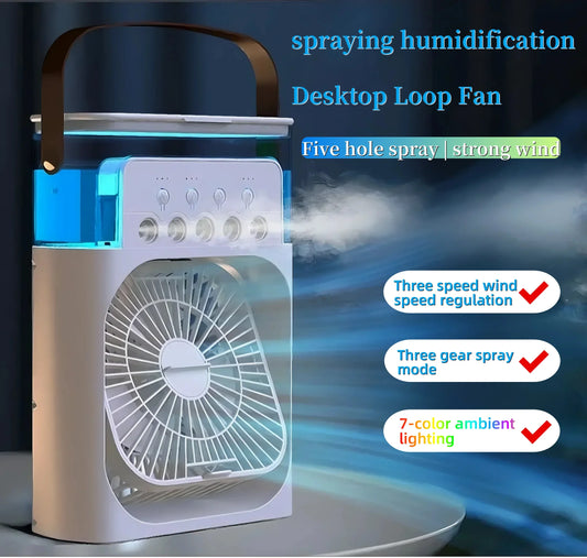 3 In 1 Summer Cooling Fan Portable Desktop Humidifier USB Mini Air Conditioners Night Light Water Mist For Home Or Office